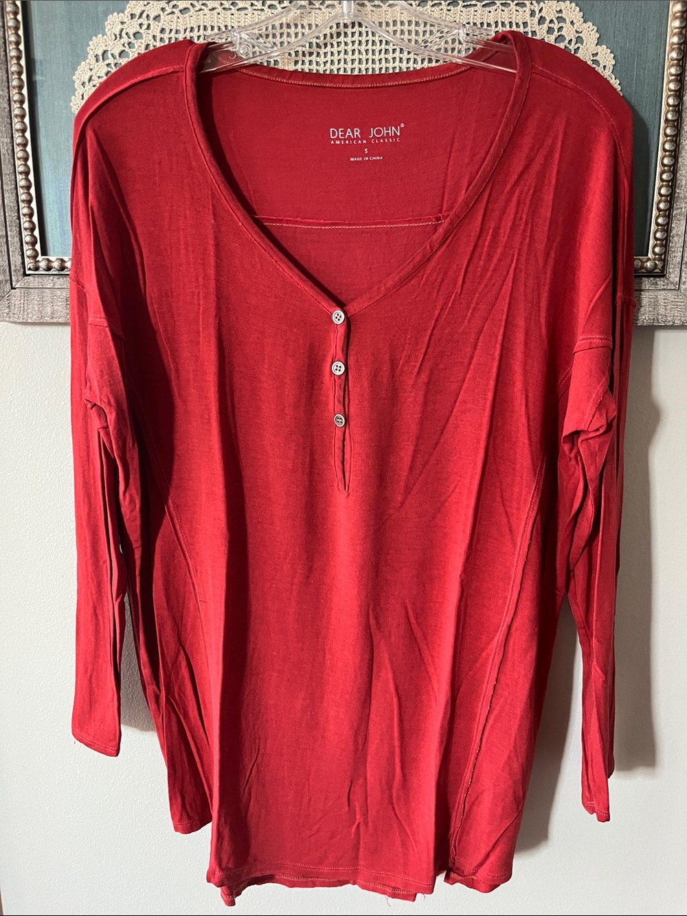 Dear John Red/Orange Long Sleeve Henley